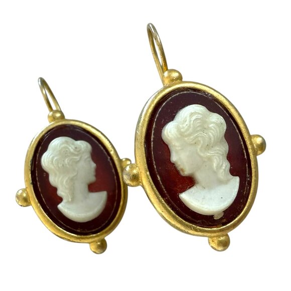 Vintage Catherine Stein Pierced ears Earrings drop  cameo - Picture 1 of 5